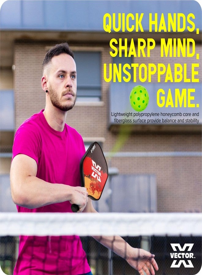 فيكتور أكس مجموعة مضارب بيكلبول Vector X Fire 2 مع 4 كرات بيكلبول مصنوعة من ألياف الكربون، وقلب من البولي بروبيلين على شكل قرص العسل، وحافة منخفضة، متينة وخفيفة الوزن (مجموعة - مضربان بيكلبول + 4 كرات بيكلبول) - Image 5